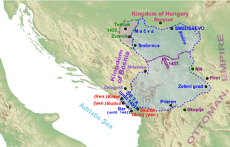 Srbský despotát kolem roku 1450. Wikimedia Commons, CC BY-SA 3.0.